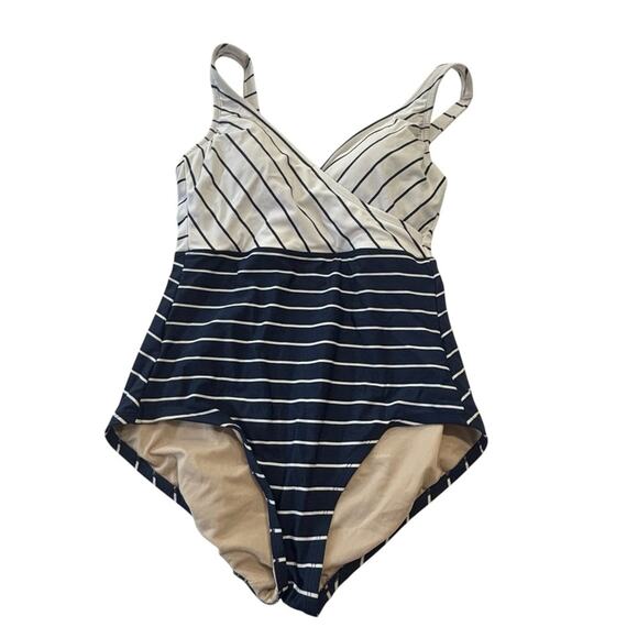 Kona Sol Women's V Neck Full Coverage Swimsuit  Stripe One Piece Size MEDIUM - Picture 3 of 10